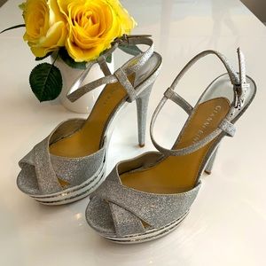 Silver Glitter Platform High Heel Sandals By Gianni Bini Size 10
